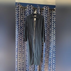 ZARA Dark Blue Denim Zip-Front Long Jacket